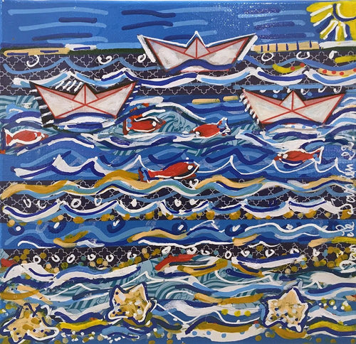 JASSELIN Danièle - bord de mer (tableau, Acrylique et collages / Toile) - ART ET MISS