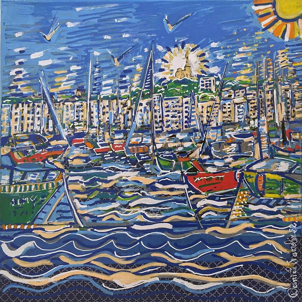 JASSELIN Danièle - Marseille, la ville bleue (tableau, Acrylique et collages / Toile) - ART ET MISS