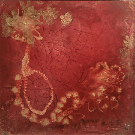 LALLEMENT Martine - Intensément rouge (tableau, technique mixte nacrée / bois) - ART ET MISS