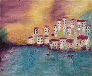 LALLEMENT Martine - Le village I (tableau, huile sur toile) - ART ET MISS