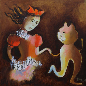LE BRICQUIR Danielle : Alice et sa chatte Dina (Tableau, huile sur toile) - ART ET MISS