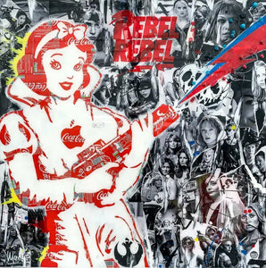 MaxL - Rebel Rebel (tableau, collage coca + résine) - ART ET MISS