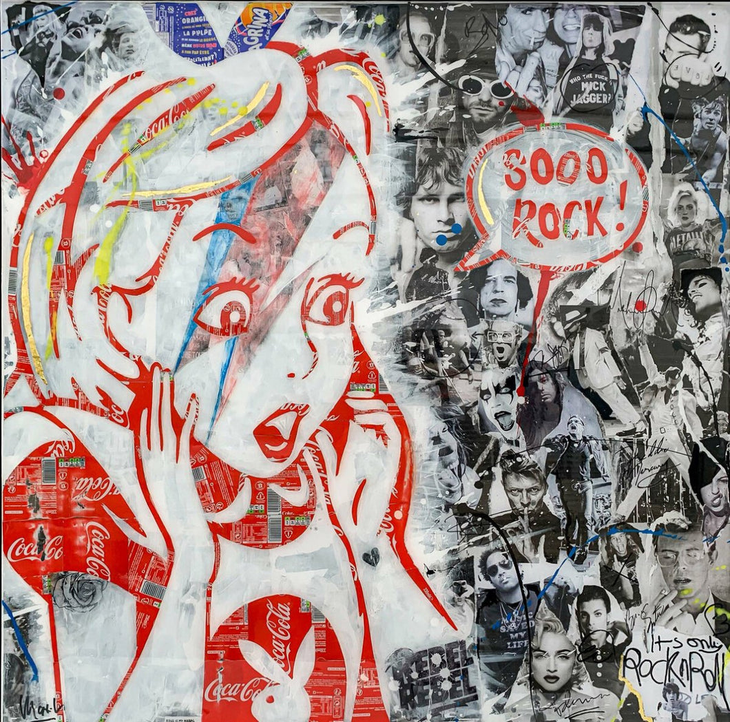 MaxL - Sooo Rock ! (tableau, collage coca + résine) - ART ET MISS