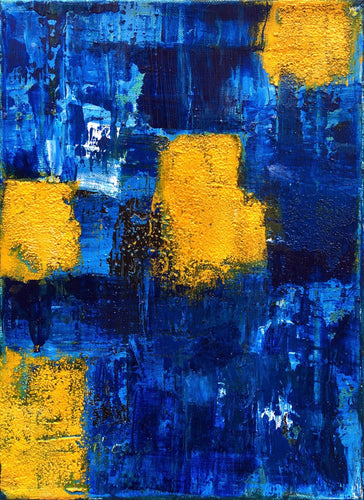 MAZUREK Véro : Bleue carré jaune (Tableau, mixte sur toile) - ART ET MISS