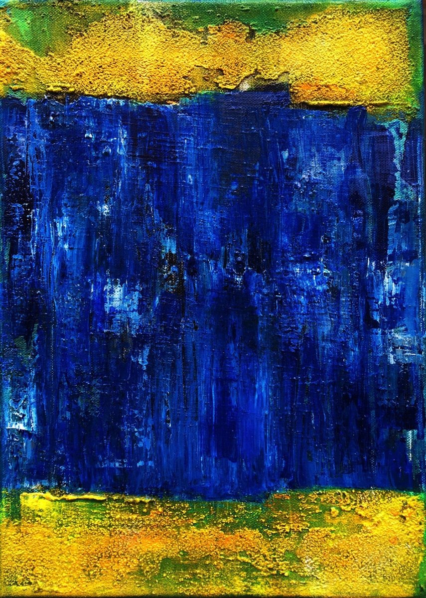 MAZUREK Véro : Bleue et bandes jaunes (Tableau, mixte sur toile) - ART ET MISS