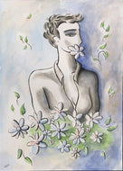 WALON Marine - Femme au bouquet de fleurs (tableau, aquarelle / papier) - ART ET MISS
