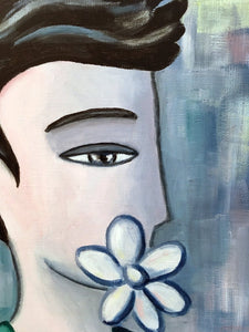 WALON Marine - Femme au bouquet de fleurs (tableau, Acrylique / toile) - ART ET MISS