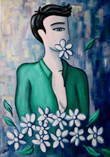 Charger l&#39;image dans la galerie, WALON Marine - Femme au bouquet de fleurs (tableau, Acrylique / toile) - ART ET MISS