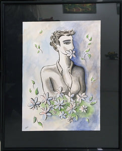 WALON Marine - Femme au bouquet de fleurs (tableau, aquarelle / papier) - ART ET MISS