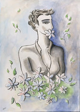 Charger l&#39;image dans la galerie, WALON Marine - Femme au bouquet de fleurs (tableau, aquarelle / papier) - ART ET MISS