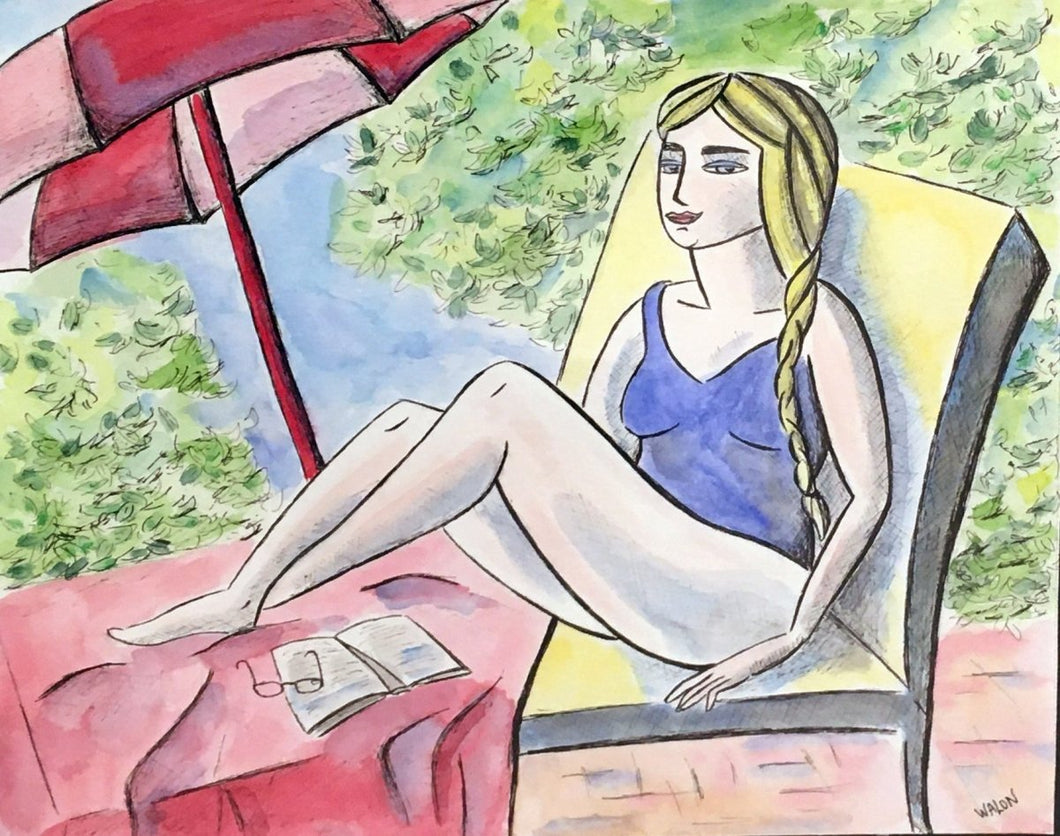 WALON Marine - Isabelle à la piscine (tableau, aquarelle / papier) - ART ET MISS